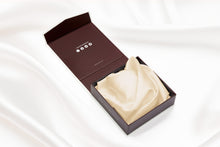 Load image into Gallery viewer, Champagne silk pillowcase folded and displayed in a gift box by Mayfairsilk
