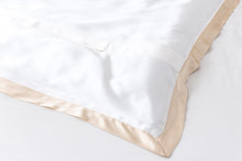 Load image into Gallery viewer, Brilliant White & Champagne Pure Silk Oxford Duvet Cover