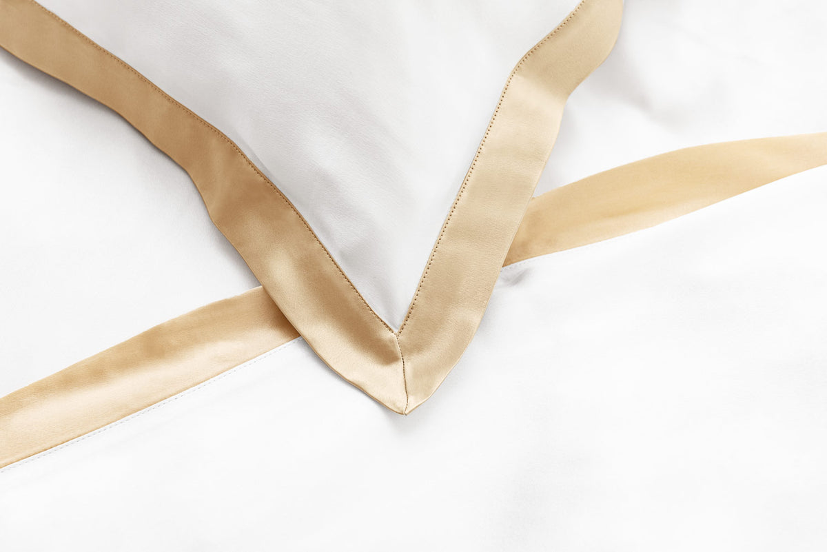 Brilliant White & Champagne Pure Silk Oxford Duvet Cover