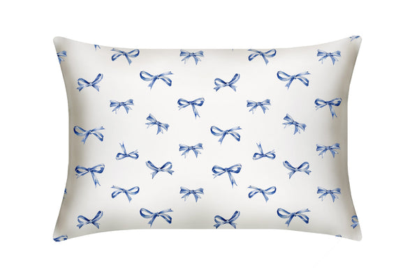Regent Bows Mulberry Silk Pillowcase in Hand-Painted Blue