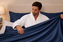 Load image into Gallery viewer, Midnight Blue Pure Silk Flat Sheet