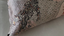 Load and play video in Gallery viewer, closeup video of silk pillowcase with motifs, leopards and florals by Mayfairsilk