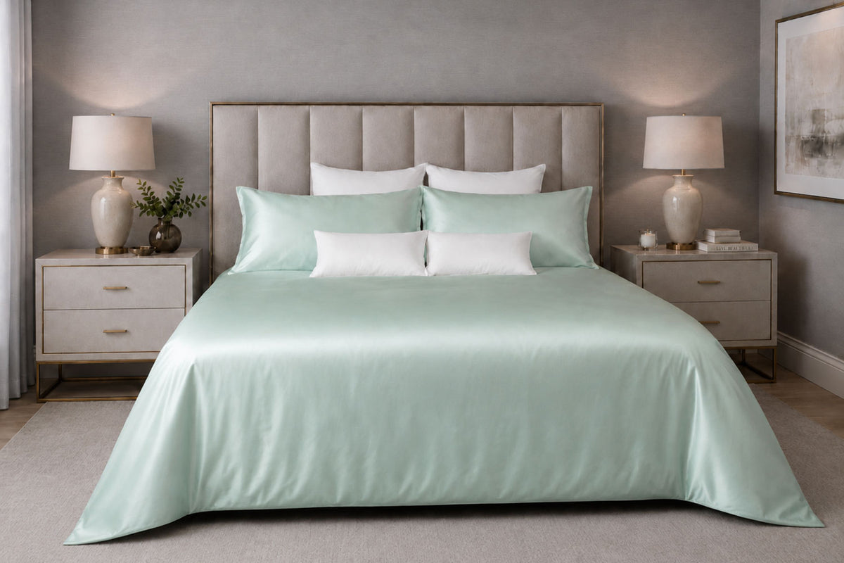 Teal Breeze and Ivory Silk Duvet Set