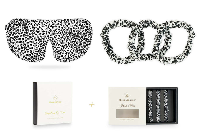 Leopard Silk Sleep Mask and Slim Hair Ties Gift Set - MayfairSilk