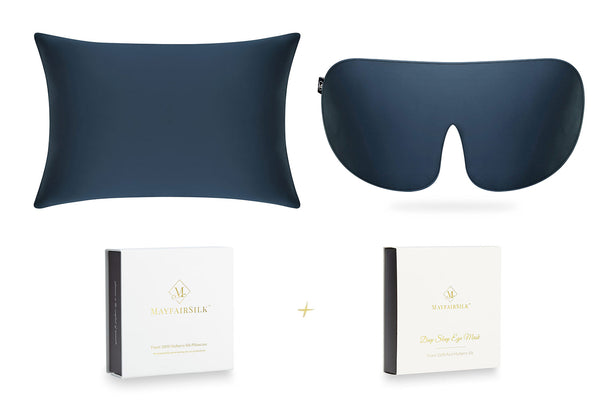 Midnight Blue Mulberry Silk Pillowcase & Sleep Mask Set
