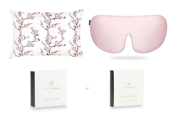 Mulberry Silk Sleep Set with Cherry Blossom Print