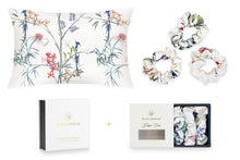 Load image into Gallery viewer, Hummingbird Silk Pillowcase and Scrunchies Gift Set