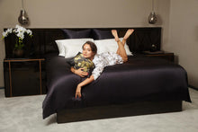 Load image into Gallery viewer, Black & Gold Roses Pure Silk Cushion Cover - MayfairSilk