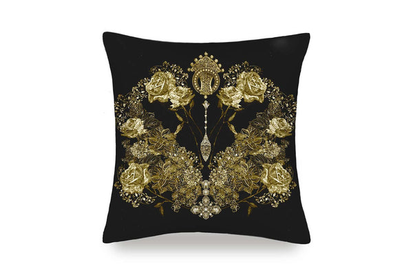Black and Gold Roses Pure Silk Cushion Cover