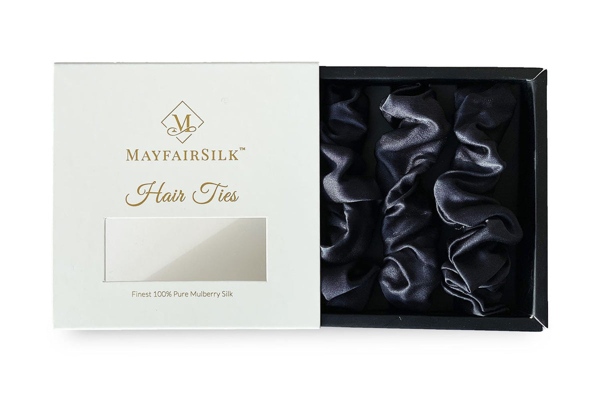 Charcoal Silk Scrunchies Set - MayfairSilk