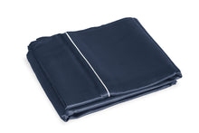 Load image into Gallery viewer, Folded Midnight Blue Silk Flat Sheet with Ivory Piping