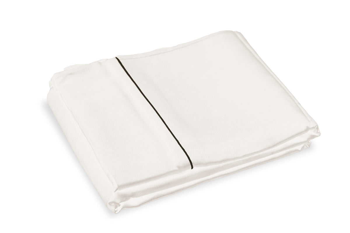 Ivory Pure Silk Flat Sheet - Charcoal Piping