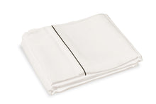 Load image into Gallery viewer, ivory flat silk sheet with charcoal piping