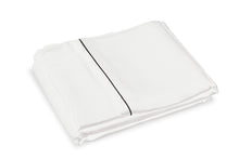 Load image into Gallery viewer, Brilliant White Flat Silk Sheet with charcoal piping