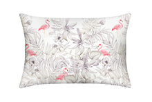 Load image into Gallery viewer, Pink Flamingos with grey foliage designer print on silk pillowcase