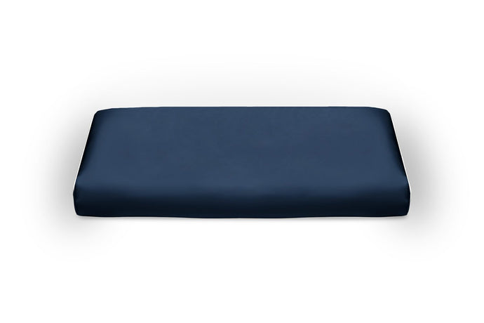 Midnight Blue Pure Silk Duvet Cover - Ivory Piping - MayfairSilk