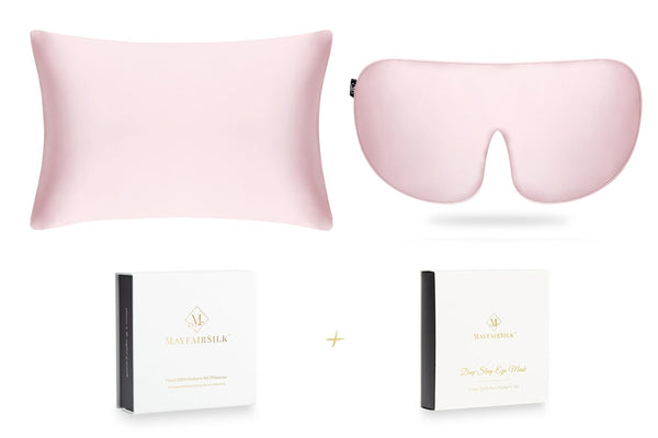 Mulberry Silk Pillowcase & Sleep Mask Set in Precious Pink