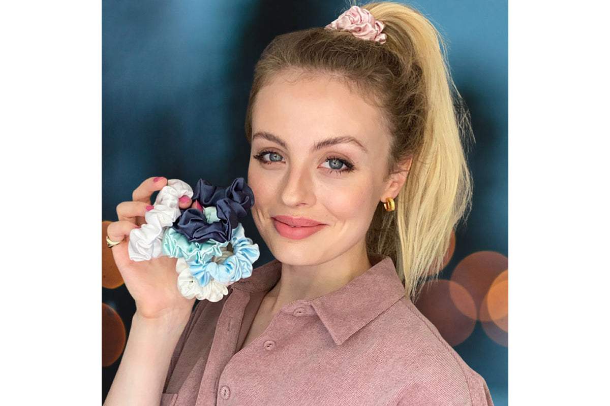 Midnight Blue / Ivory / Pastel Blue Silk Scrunchies Set