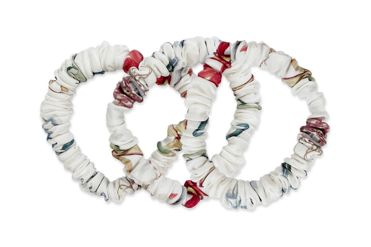 White with Red and Blue Highlights Slim Hair Ties Set - MayfairSilk