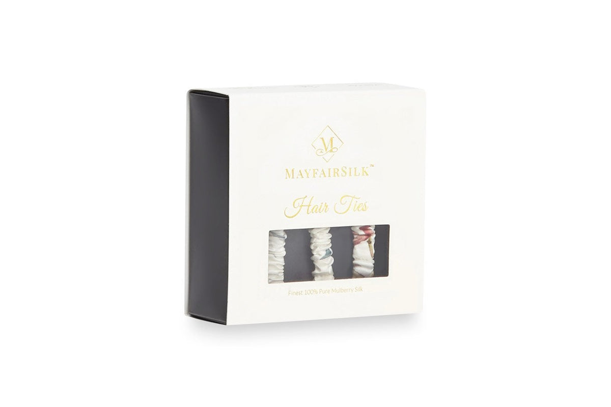White with Red and Blue Highlights Slim Hair Ties Set - MayfairSilk