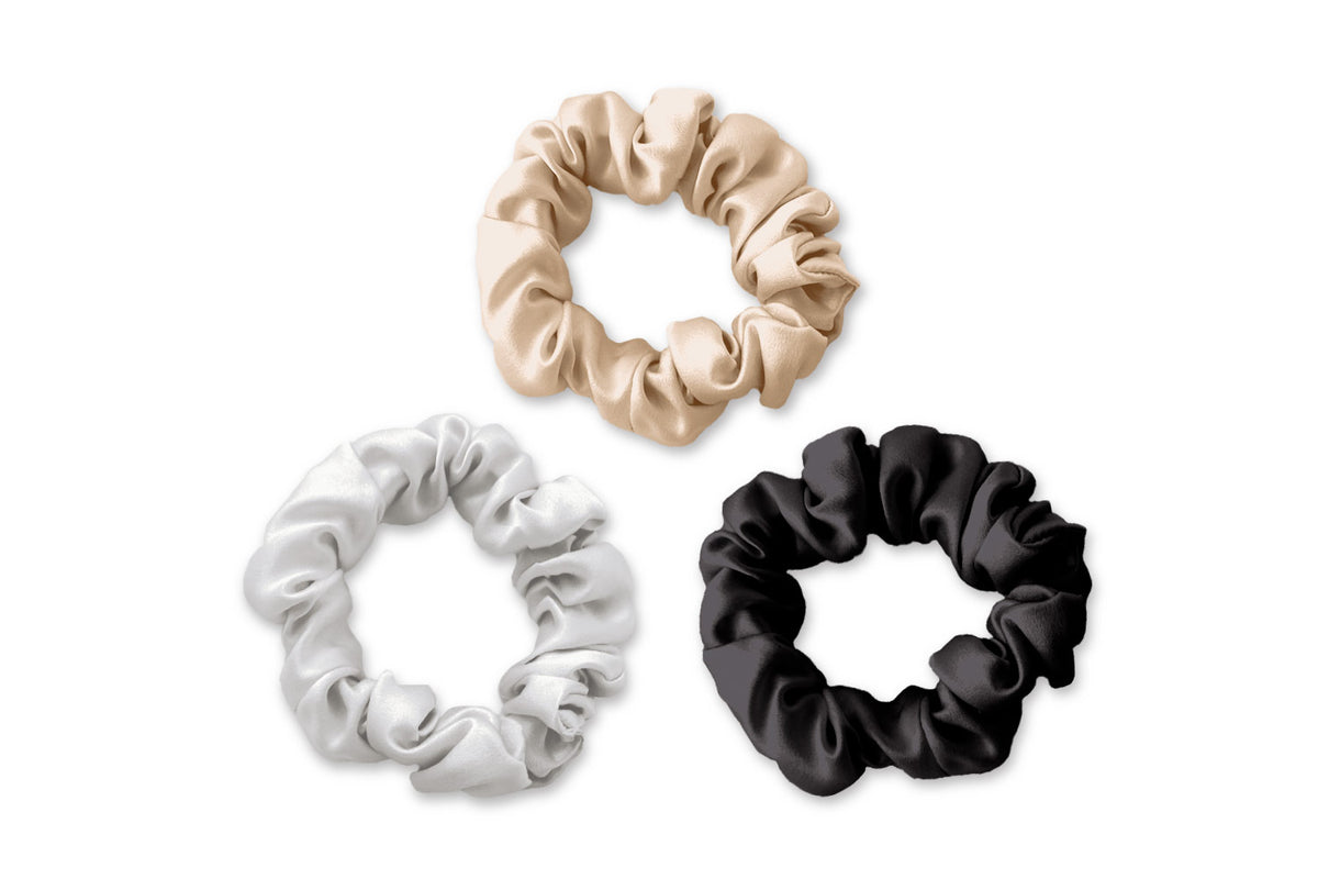 Champagne Oyster Charcoal Silk Scrunchies Set