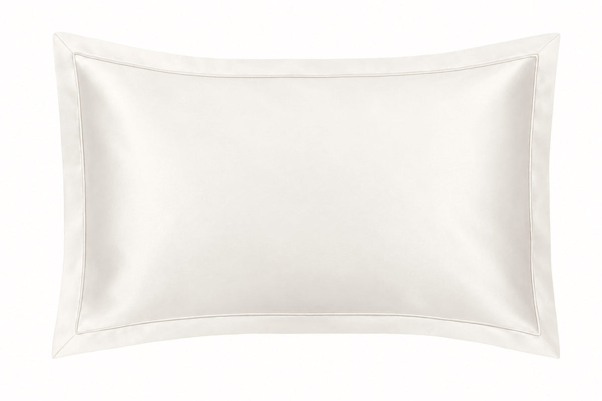 Ivory Oxford Pure Silk Pillowcase - Ivory Piping