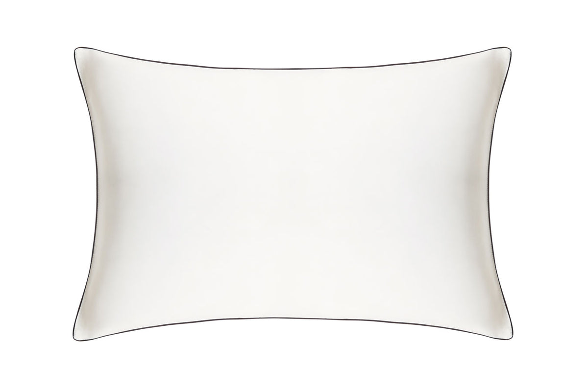 Ivory silk pillowcase with charcoal piping border