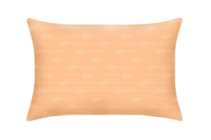 Pure Silk Pillowcase in Peach Fuzz colour with Love script writing