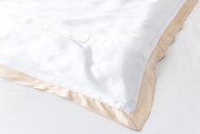 Load image into Gallery viewer, Brilliant White &amp; Champagne Pure Silk Oxford Duvet Cover
