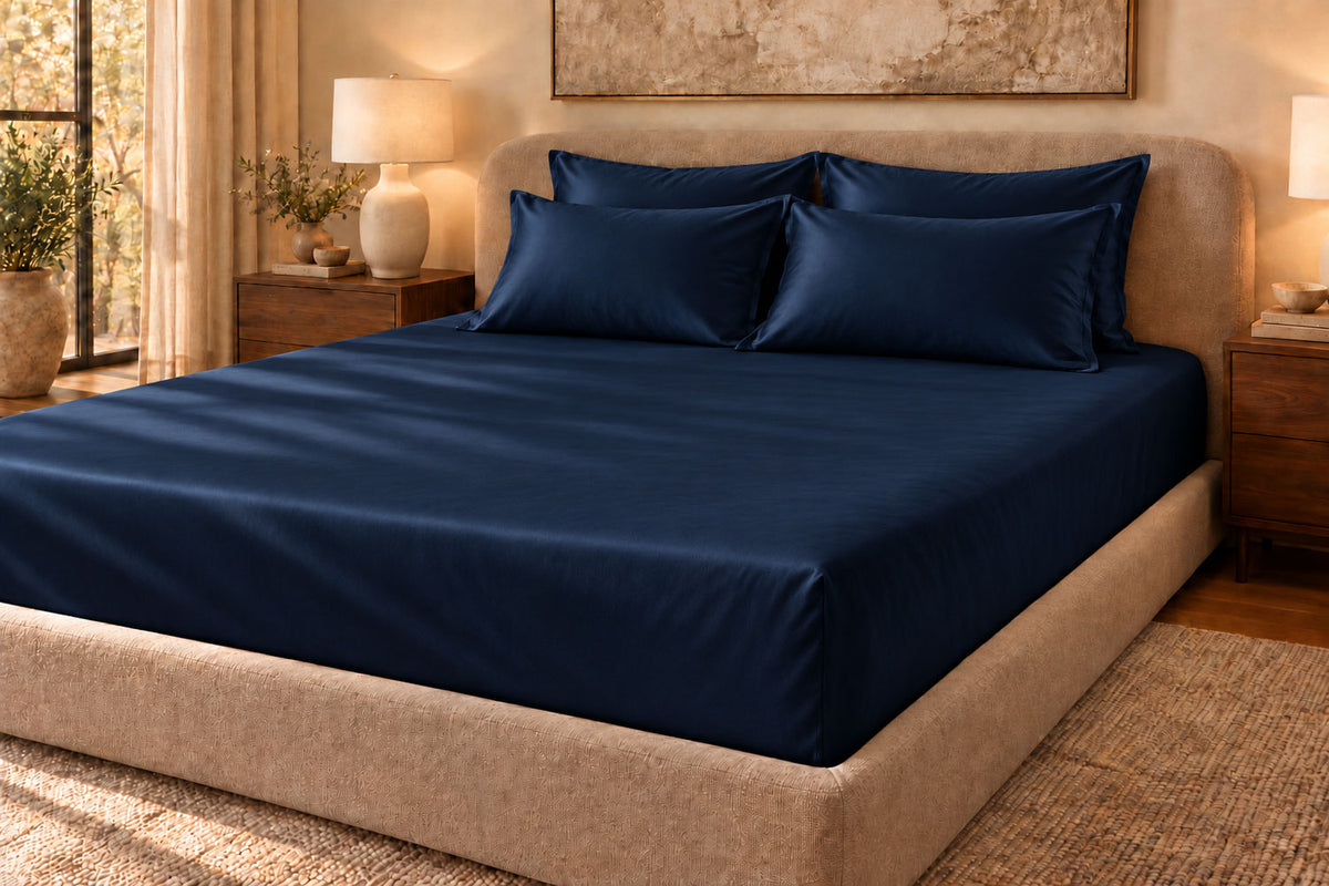 Midnight Blue Pure Silk Fitted Sheet