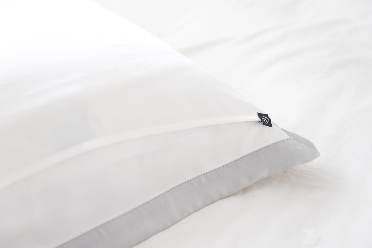 Ivory & Oyster Grey Oxford Pure Silk Pillowcase