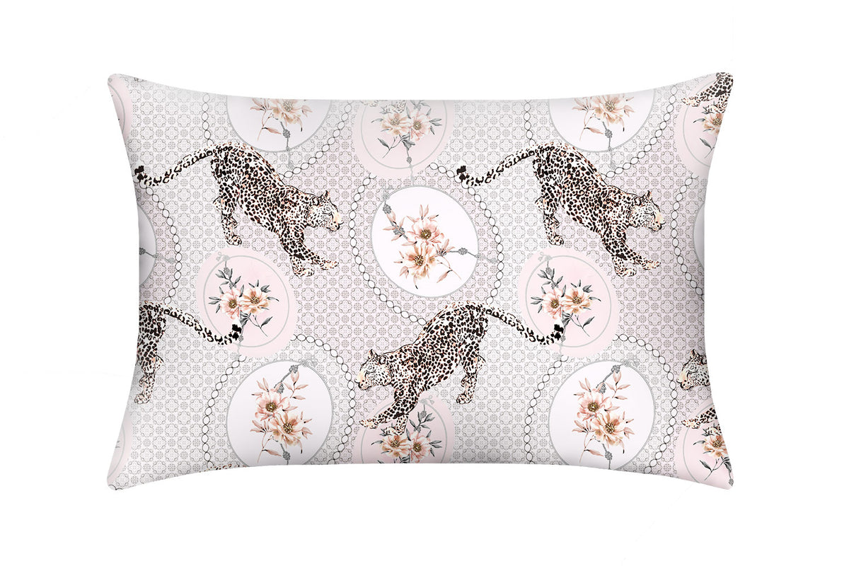 silk pillowcase with leopards and floral arrangements by Mayfairsilk