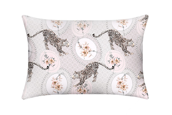 silk pillowcase with leopards and floral arrangements by Mayfairsilk