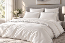 Load image into Gallery viewer, Ivory &amp; Oyster Grey Pure Silk Oxford Duvet Cover
