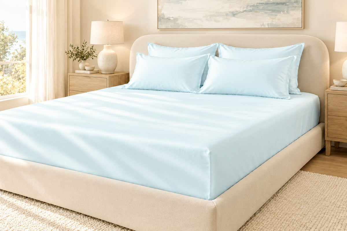 Pastel Blue Pure Silk Fitted Sheet