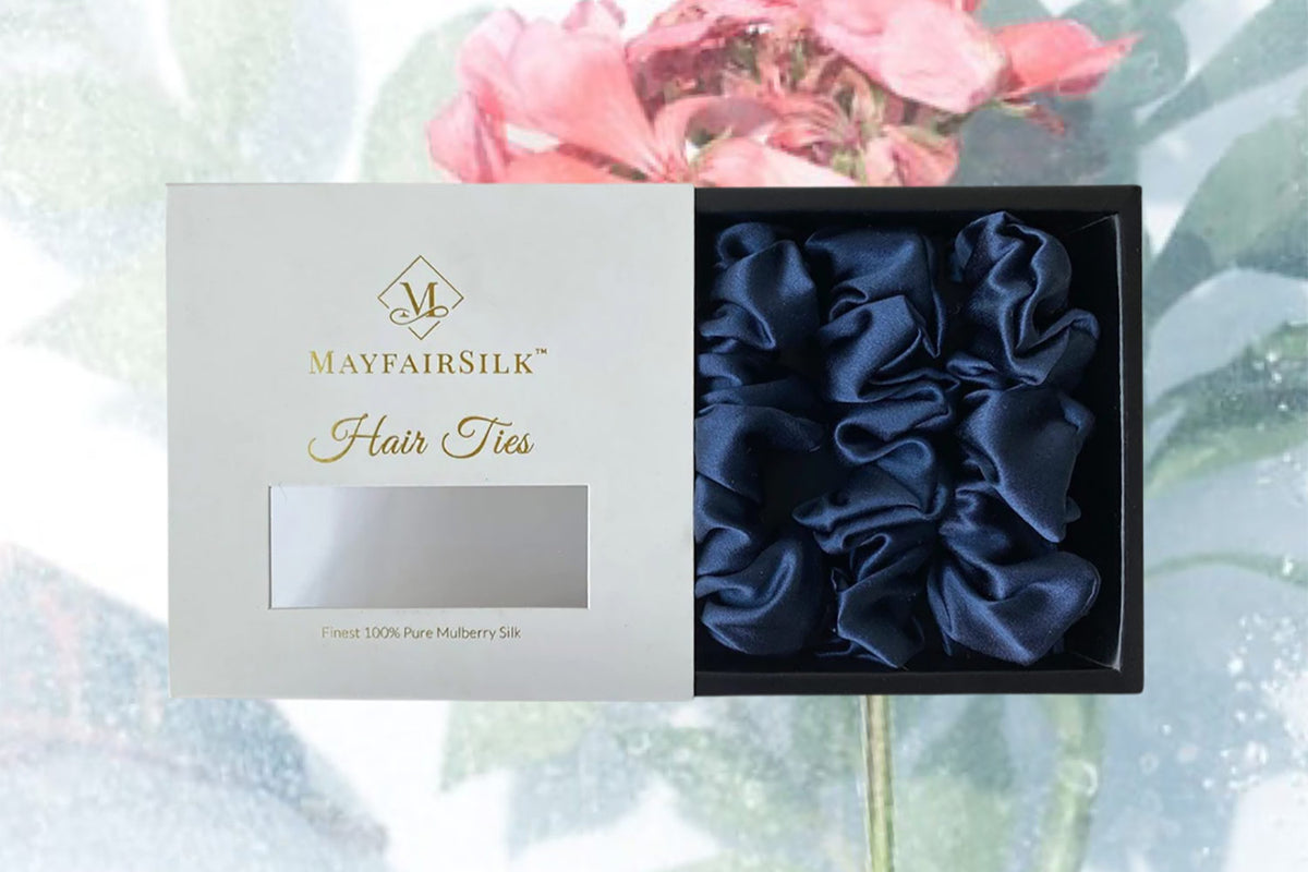 Midnight Blue Silk Scrunchies Set