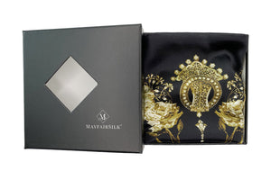 Black & Gold Roses Pure Silk Cushion Cover - MayfairSilk