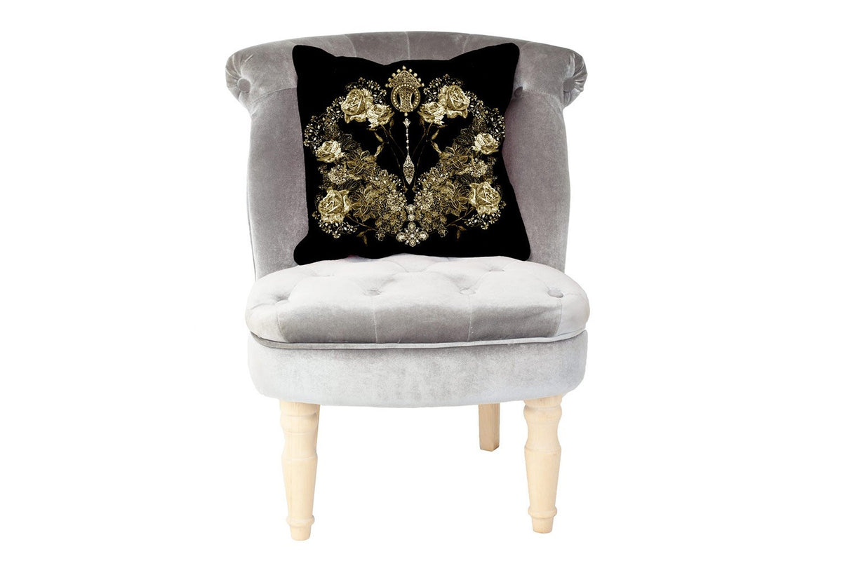Black & Gold Roses Pure Silk Cushion Cover - MayfairSilk