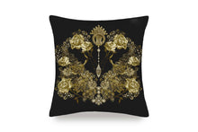 Load image into Gallery viewer, Black &amp; Gold Roses Pure Silk Cushion Cover - MayfairSilk
