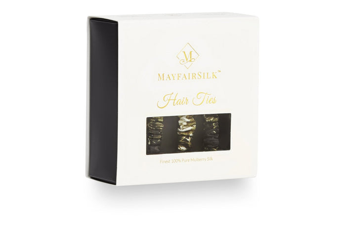 Black with Gold Detail Silk Hair Ties Set - MayfairSilk