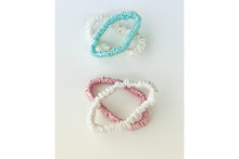 Load image into Gallery viewer, Brilliant White / Teal Breeze / Precious Pink Silk Hair Ties Set - MayfairSilk
