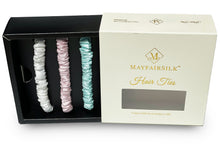 Afbeelding in Gallery-weergave laden, Brilliant White / Teal Breeze / Precious Pink Silk Hair Ties Set - MayfairSilk
