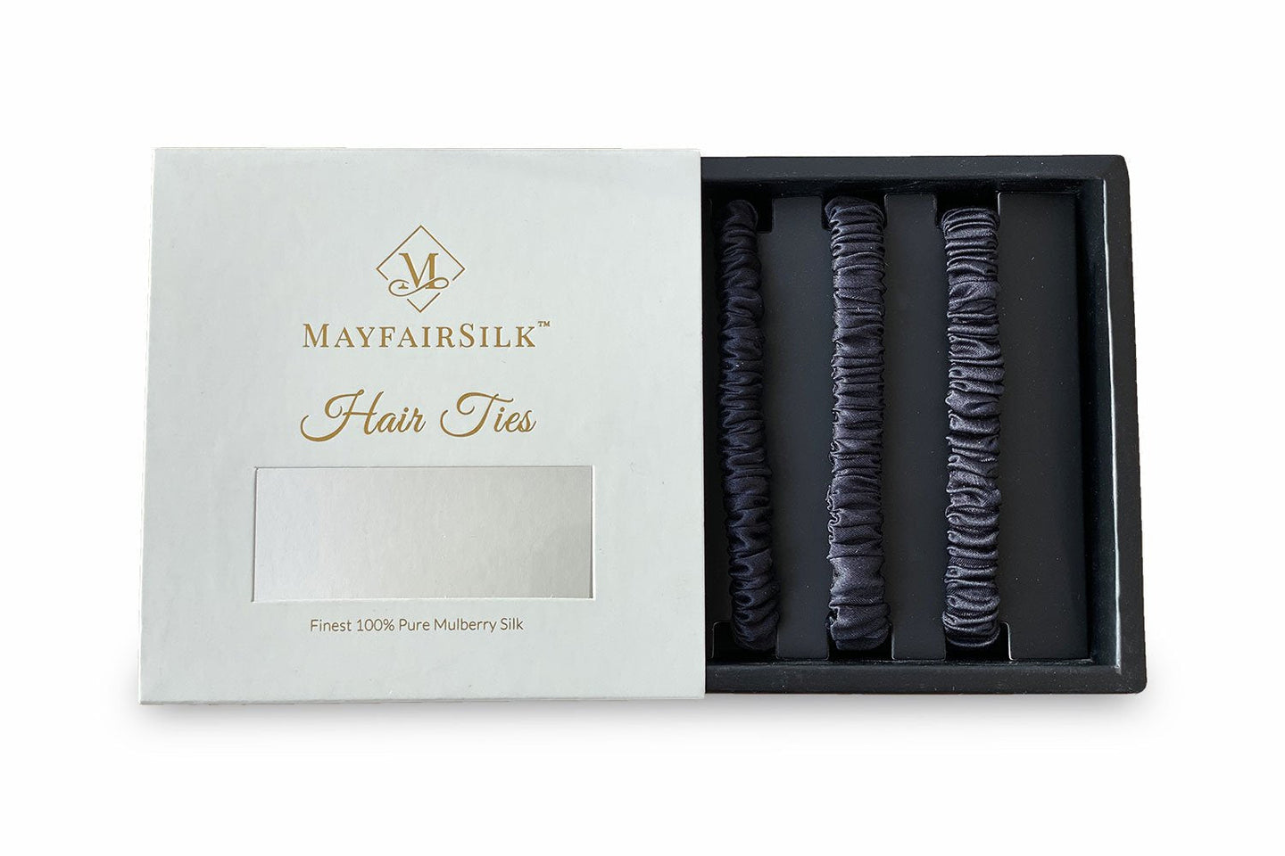 Charcoal Silk Hair Ties Set - MayfairSilk