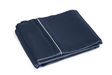Load image into Gallery viewer, Folded Midnight Blue Silk Flat Sheet with Ivory Piping

