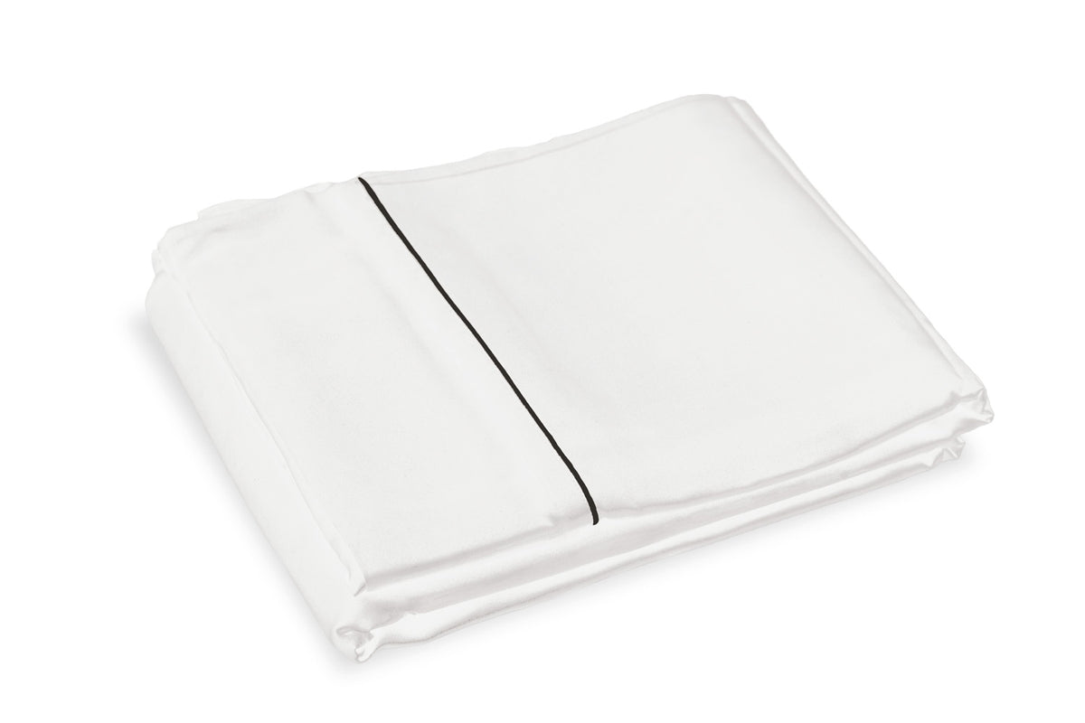 Brilliant White Pure Silk Flat Sheet - Charcoal Piping