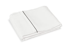 Load image into Gallery viewer, Brilliant White Flat Silk Sheet with charcoal piping
