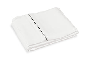 Brilliant White Flat Silk Sheet with charcoal piping
