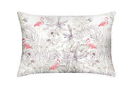Pink Flamingos with grey foliage designer print on silk pillowcase
