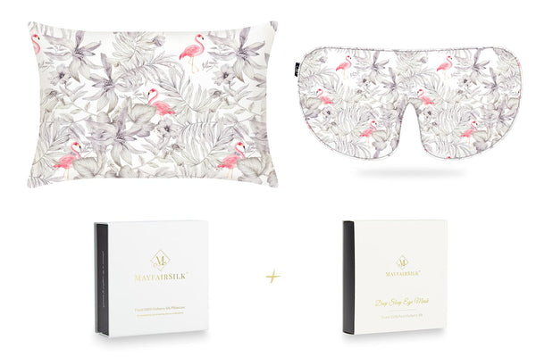 MayfairSilk Flamingos Pure Silk Sleep Gift Set - Super King Pillowcase