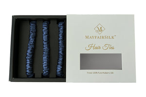 Midnight Blue Silk Hair Ties Set - MayfairSilk